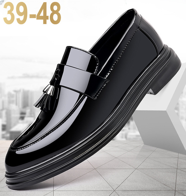 TerraStride 2025 New Men's Leather Autumn Business Formal Large Size Casual Soft Sole Black Glossy Wedding Groom Shoes_vogvips.com
