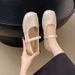 Versatile Square Head Pleated Word With Soft Bottom Flat Bottom Shallow Mouth Ballet Mary Jane Women's Single Shoes_vogvips.com