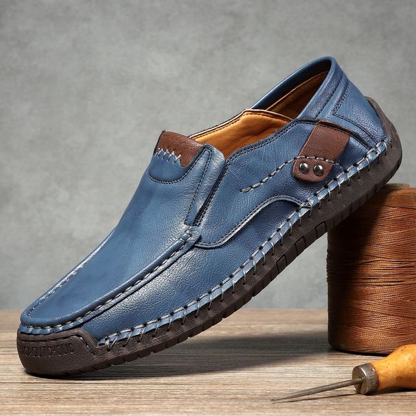 Euro Step Semi-Custom Hand-Stitched Men's Outdoor Casual Slip-On Flat Leather Shoes Low-Top Large Size Loafers_vogvips.com