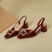 2025 Summer New French Style One-Strap Closed-Toe Sandals For Women, Chunky Heel Square Toe Backless Single Shoes, Red_vogvips.com