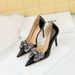 638-H23 Ultra High Heels Banquet Women's Thin Heels, Lacquer Leather, Shallow Mouth Pointed Water Diamond Bow Tie Single_vogvips.com