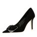 516-H31 Korean Style Fashion Party High Heels Stiletto Women's Suede Shallow Pointed Toe Rhinestone Bowknot Single Shoes_vogvips.com