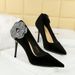 3739-H59L European American Style Slimming High-heeled Shoes Rhinestones Side Flowers, Made Of Velvet, With A Thin And_vogvips.com