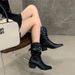 Mitig Kight Poited Toe Chuky Heel Buckle Pleated Stack New Autum/Witer Vitage Wester Cowboy Akle Boots For_vogvips.com