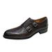 Men's Hairstylist Wedding Pointed Business Casual Leather Shoes With Double Buckles, Monk Shoes, Toe Layer Cowhide_vogvips.com