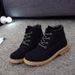 Women's Genuine Leather Suede Martin Boots With Fleece Lining, Chunky Rubber Sole, Round Toe, Low Heel, Slip-Resistant, All-Season Comfort_vogvips.com