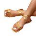 Women S Indoor Outdoor Wear Simple Home Slip On Fashionable And Comfortable Gold Lace Up Buckle Square Toe Flat_vogvips.com