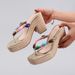 Women's Shoes Rope Wedge Sandals Colorful Beaded Flip Flops Summer Leisure Vacation High Heels_vogvips.com