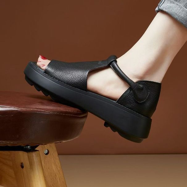 Platform Sandals Women's Skirt Soft Leather Open-toed Roman Sandals Women's Soft-soled Beach Sandals_vogvips.com