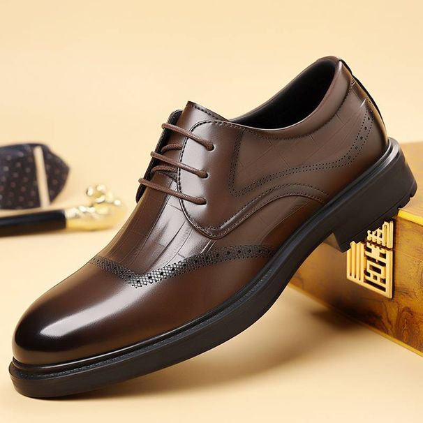 New Fashion Business Genuine Leather British Brock Men's Shoes Men's Business Formal Wear Oxford Shoes Lace-up Fashion Black Dress Wedding Derby Shoes_vogvips.com