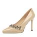 European And American High Heels, Women's Fashion, Rhinestone Fine Heels, Patent Leather Shallow Mouth Pointed Super High Heels, Single Shoes_vogvips.com