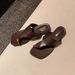 Grape Mom's Style Square Toe Flip Flop Sandals Women's Stylish Summer Suede PU Brown Rubber Sole Shoes_vogvips.com