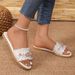 Women's Plus Size Flat Sandals New Style Casual Pearl Rhinestone Beach Shoes For Summer_vogvips.com