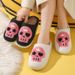 Winter Skull Print Halloween Plush Lined Warm Toe-Covering Unisex Shoes Fleece-Lined Home Indoor Cotton Slippers_vogvips.com