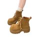 Platform Height-Increasing Martin For Women 2025 Autumn New Fashion Melad Slimming Short Lace-Up Yellow Boots_vogvips.com