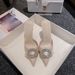 Spring And Summer Pointed Head Round Buckle High Heel Single Shoes Satin Rhinestone Bag Head Thin Heel Cool Slippers Women_vogvips.com