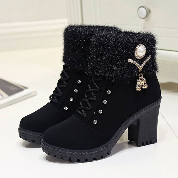 Autumn 2024 new women's boots diamond-wool high heels thick heels large size fashion boots women's shoes zipper_vogvips.com