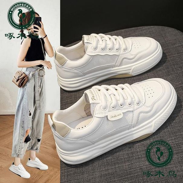 ShoeVault Woodpecker Brand Women's White Sneakers 2025 Spring Versatile Fashion Thick Soft Sole Lightweight Casual Sports Shoes_vogvips.com
