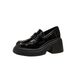 New Platform Loafers Black Muffin Chunky Heels Matching Leather Shoes_vogvips.com