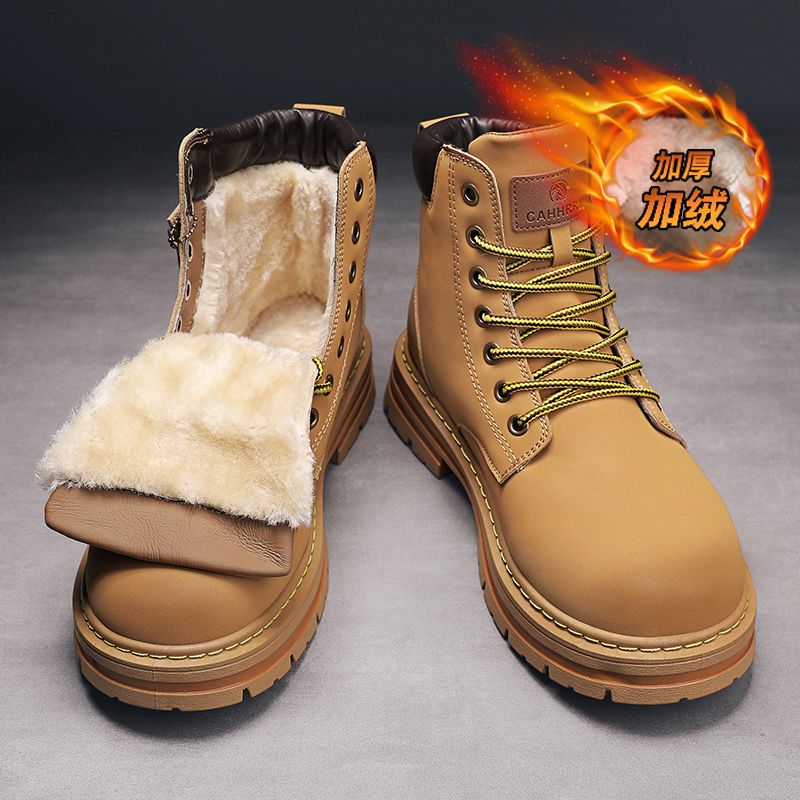 European Warm Series Northeast Minus 40 Degrees Warm Fleece-Lined Thickened Yellow Outdoor Men's Martin Thick-Soled Work Boots_vogvips.com