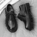 ShoeVault British Style INS Men's Trendy Korean Thick Sole Square Toe Derby Black Youth Casual Suit Shoes_vogvips.com