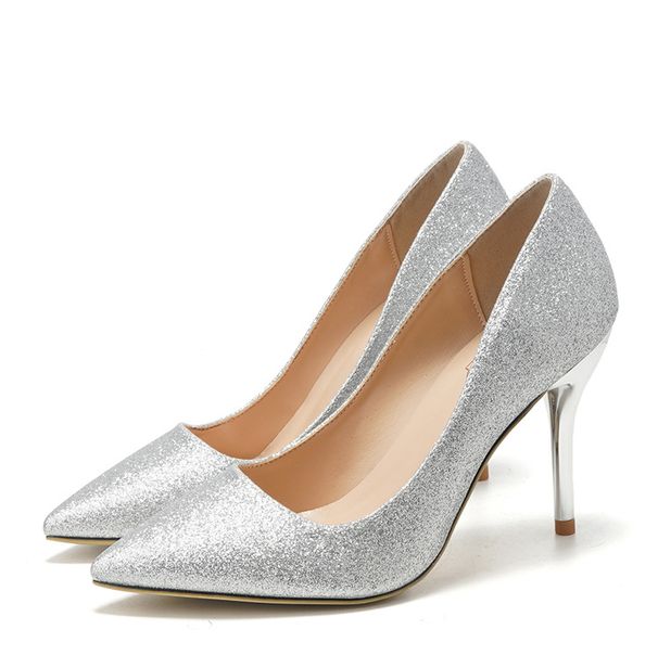 Silver Champagne Gold Crystal Sequins Stiletto Heels High Heels Pointed Toe Evening Dress Shoes For Bridesmaid Wedding_vogvips.com