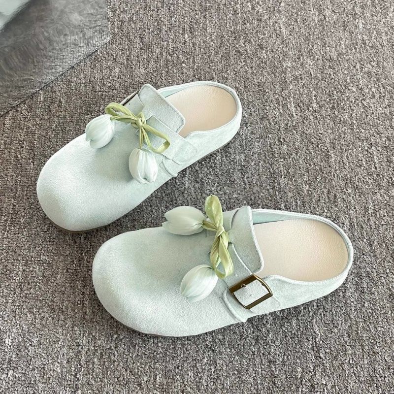 Super Popular With Skirts, Women's Open-toe Mules For Outdoor Wear, 2025 New Summer Model In Lake Blue, Tulip Slip-on_vogvips.com