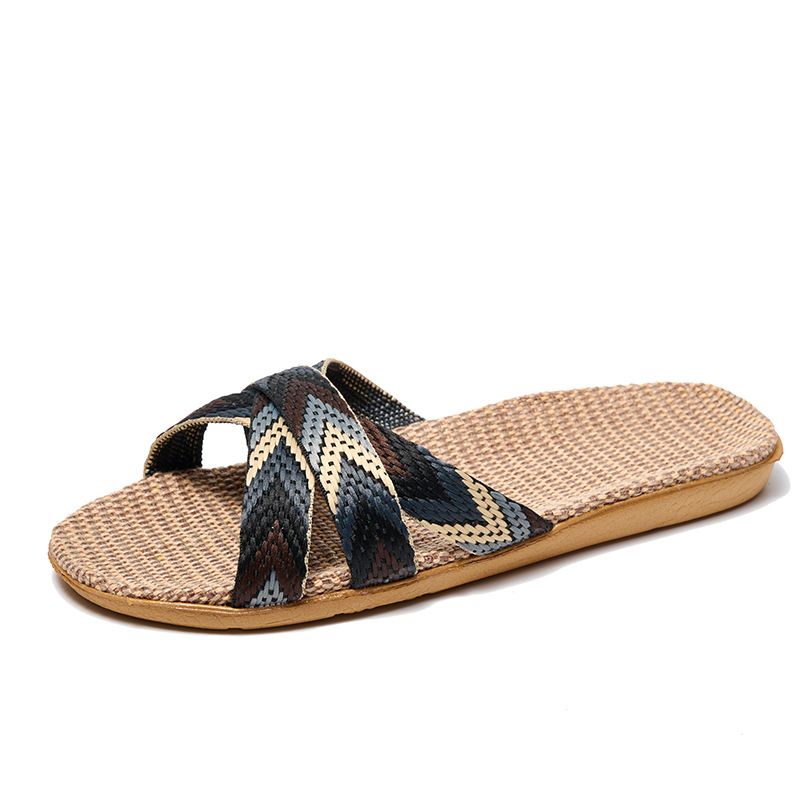 Summer Women Linen Slippers Home Ladies Lightweight Indoor Anti Slip Shoes Thick Sole Beach Slides Bohemian Style_vogvips.com