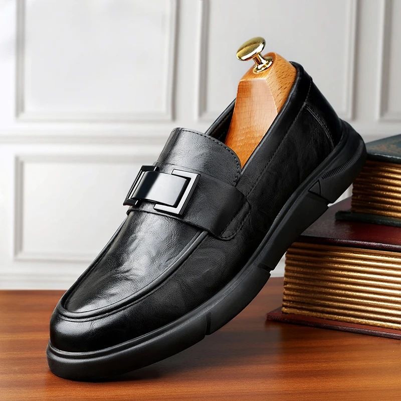 One Genuine Lazy Bean Foot Covers, Loafers, Versatile Brown Business Casual Leather Shoes, Men's Shoes_vogvips.com