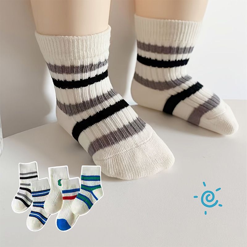 5 Pairs Baby Cotton Socks – Soft Crew Length, Breathable And Comfortable, Suitable For All Seasons_vogvips.com