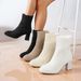 Women's Stretchy Slim Knitted Ankle Boots Spring Autumn New Style Chunky Heel Square Toe Martin Boots Popular High Heels_vogvips.com