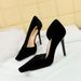 Women's shoes with fine heels, high heels, suede, shallow cut, square head side hollowed out_vogvips.com