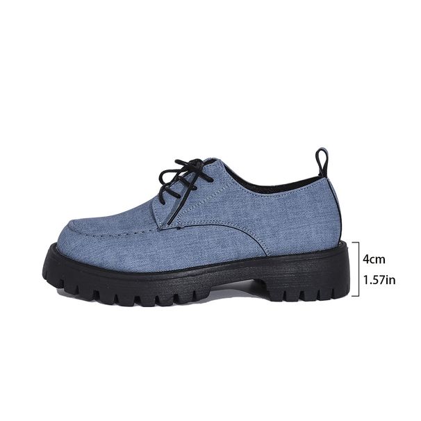 Women's Lace up Denim Platform Loafers Chunky Heel Retro Low Top Single Shoes plus Size Autumn New Style_vogvips.com