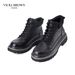 VICKI BROWN Men's Black Leather Ankle Combat Boots, Soft Fabric Lining Comfort Padded Insole, Non-Slip Block Rubber Sole Casual Work Outdoor Boot_vogvips.com