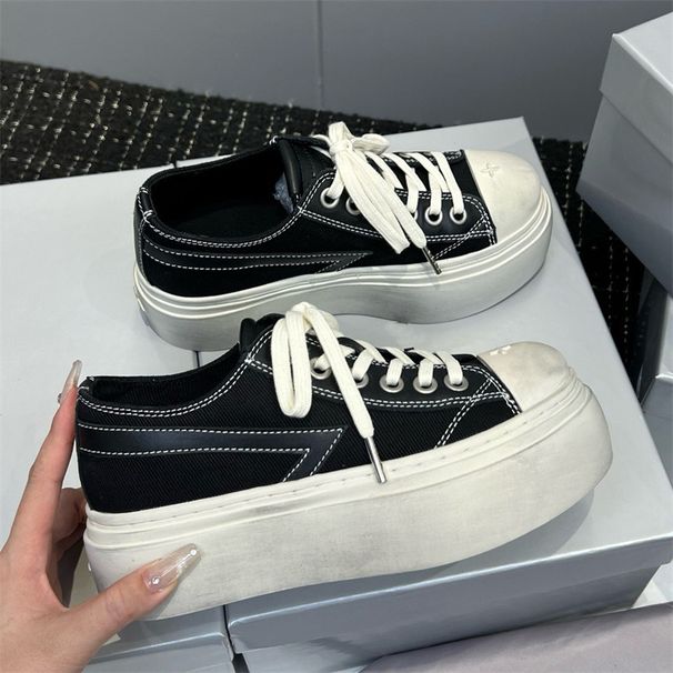 (Dingji) 2025 New SMFK Thick Soled Canvas Shoes, Summer Cowhide Night Shooting Star Sneakers, Black And White_vogvips.com