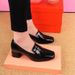 Mid Heeled Women's Shoes Spring And Autumn New Fashion Square Toe Shiny Surface, One Foot Kick Middle-aged Thick Heel_vogvips.com