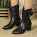326-90 Women's Pointed Thick Heel Bow Casual Fashion Martin Elegant And Tall Women's Boots_vogvips.com