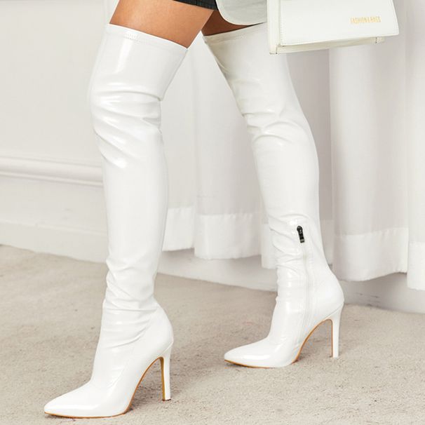 Women's High Heel Over The Knee Boots - Stretchy Pointed Toe, Side Zipper, Soft PU Leather, Fashionable & Comfortable For Outdoor & Daily Wear_vogvips.com