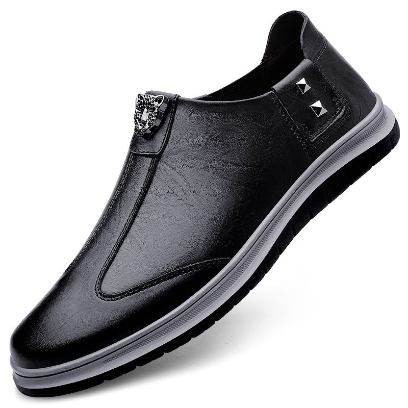 Men's Shoes Breathable Hand Scratch Business Casual Leather Shoes Soft Sole Soft Surface Board Shoes Driving Shoes Doudou Shoes_vogvips.com