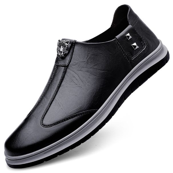 Men's Shoes Breathable Hand Scratch Business Casual Leather Shoes Soft Sole Soft Surface Board Shoes Driving Shoes Doudou Shoes_vogvips.com