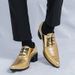 New Fashion Men's High Heel Pointed Toe Golden Business Leather Shoes Lace-up Nightclub Fashion Show Trend European And American Men's Shoes_vogvips.com
