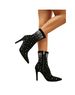 Elegant Pointed Toe Stiletto Boots For Women - Stretch Suede Mid-Calf Boots With Rhinestone Detail - Black High Heel Fashion Boots_vogvips.com
