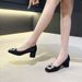 Black Suede High Heels For Women In Spring And Autumn 2025, Square Toe, Thick Heel, Shallow Mouth, Rhinestone, Professional French Single Shoes_vogvips.com