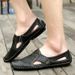 Large Size Hollow Sandals For Men, Summer Perforated Leather Men's Beach Shoes, Outdoor Flat Casual Shoes_vogvips.com