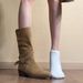Vintage Khaki Suede Pleated Mid-calf Women's Boots With Side Buckle Design, Comfortable For Long-term Wear, Versatile_vogvips.com