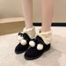 Fur Ball Inner Height Increase Snow For Women Winter Fleece Lined Warm Cotton Mid-Calf Short Boots Red Wedding Bride_vogvips.com