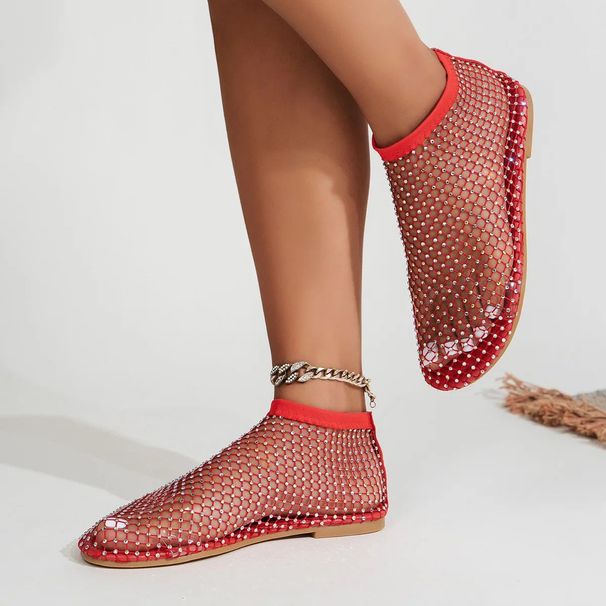 Womens Round Toe Sandals Hollow Short Boots Water Diamond Sexy Flat Bottom Shoes 260227_vogvips.com