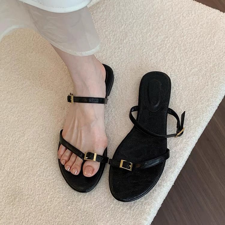 New Women's Summer Flip-Flops, Korean Style Simple Thin Strap Sandals, Flat Beach Shoes, Vacation Roman Sandals_vogvips.com
