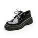 Women's Thick-Soled Height-Increasing Loafers, Fall 2026, Black Lace-Up Student Soft-Soled Versatile JK Mary Jane Chunky_vogvips.com