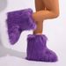 Faux Fox Fur Snow Boots For Women - Fluffy Winter Booties With Rubber Sole, Low-Cut Round Toe Slip-On, Y2K Fashion Soft Faux Fur Lined Shoes_vogvips.com